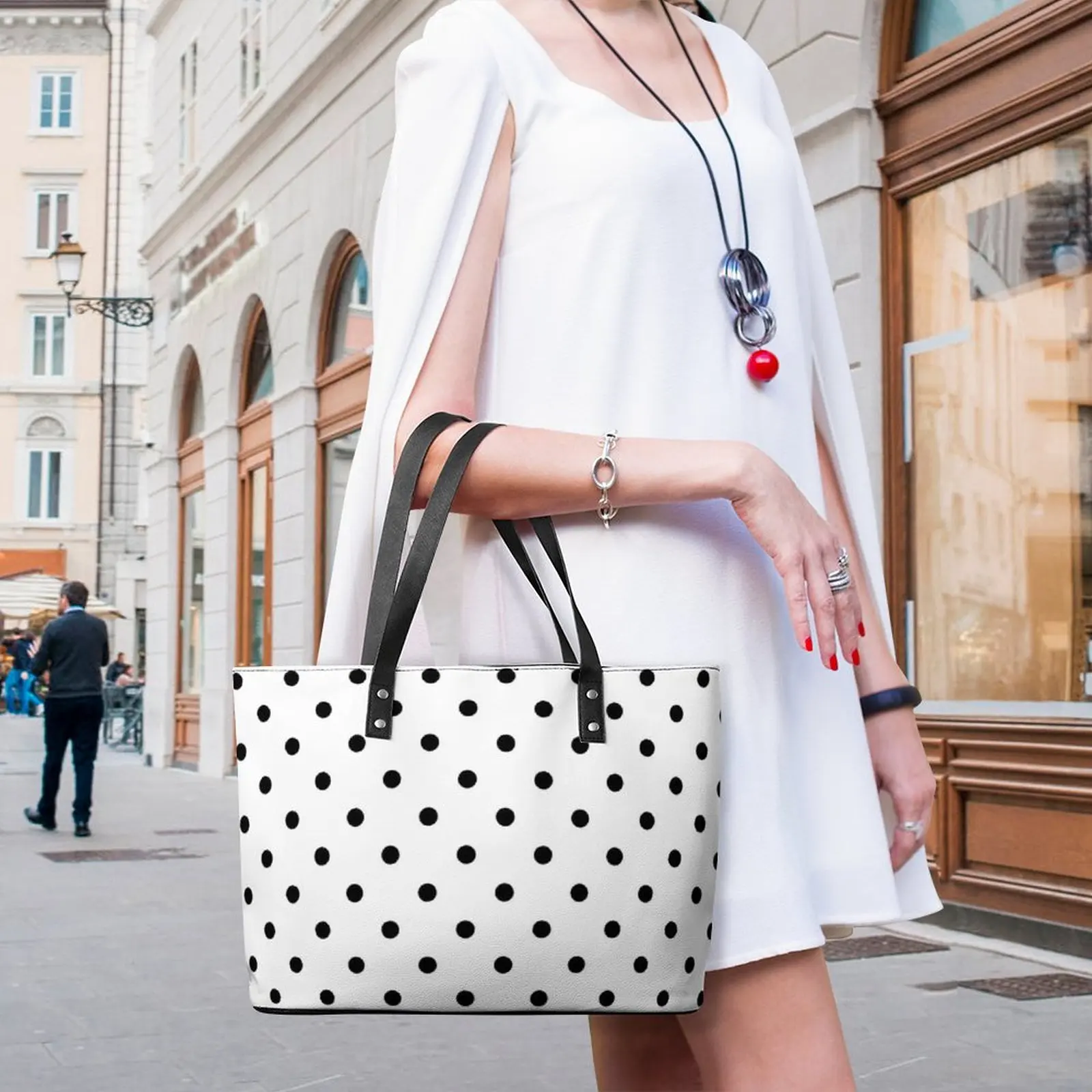 Borse classiche a pois bianco nero Polkadots borsa a tracolla in pelle PU retrò donna ufficio Tote Bag personalizzata borse Shopper Casual