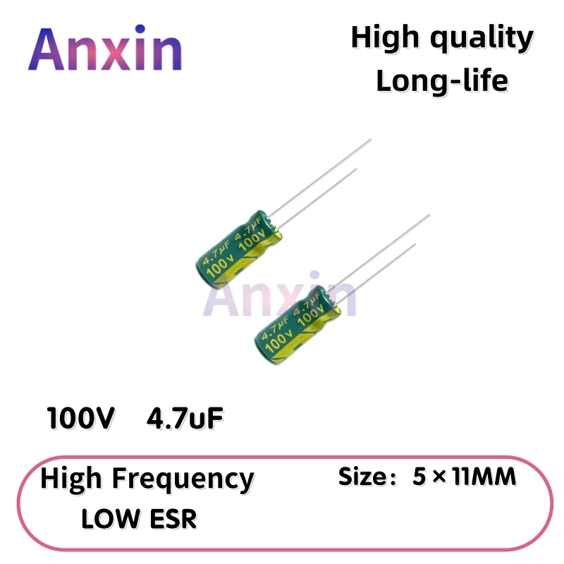 

50PCS 100V4.7uF Aluminum Capacitor, High Frequency Low ESR 105°C Radial for Power Supply Long-life 5×11MM