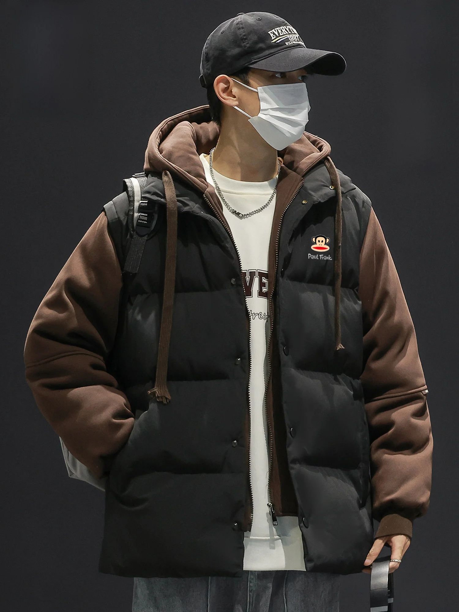 

PaulFrank Winter Warm Casual Men's Jaet with Hood Large Mouth Monkey Pattern Couple's Cotton Coat Thiened Polyester Fiber