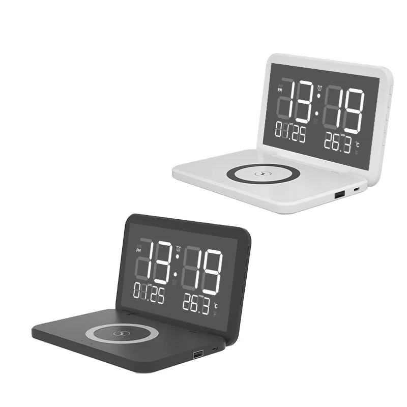 

15W Wireless Mobile Charger Station with Alarm Clock and Makeup Mirror EU/US Socket Standard 10W Output Power OTP Protection