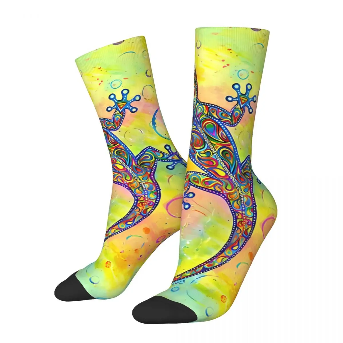 

Vintage Electric Groovy Gecko Psychedelic Paisley Lizard Men's Socks Harajuku Pattern Printed Happy Crew Sock