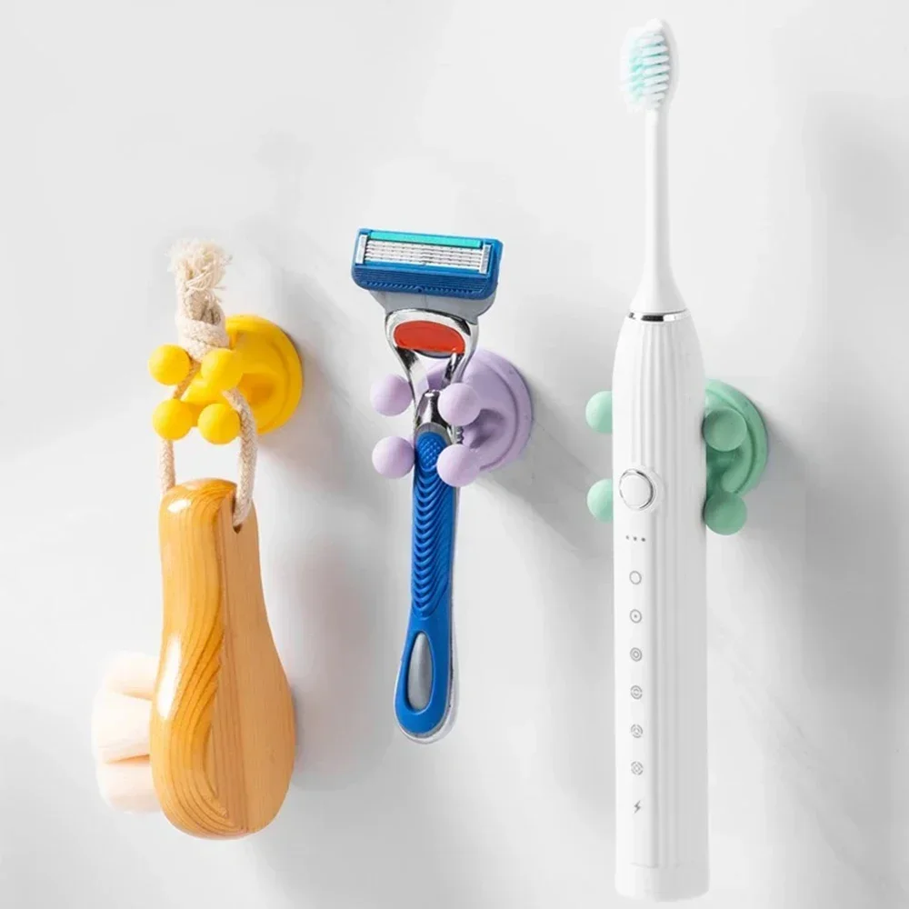 Silicone Toothbrush Holder Waterproof Adhesive Wall Mounted Hanging Towel Key Cable Hooks Plug Dorm Bathroom Kitchen Organizer