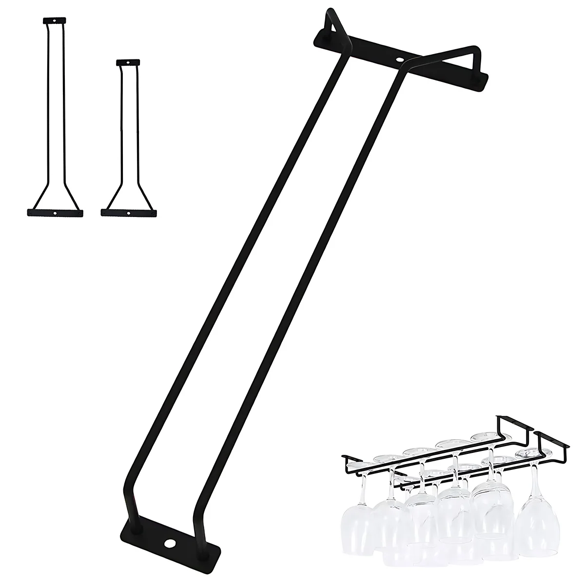 Under Cabinet Wine Glass Holder, Length 13.7 in/10.6 in Wine Glass Rack, Single Rail Hanging Rack for Cabinet Kitchen Bar