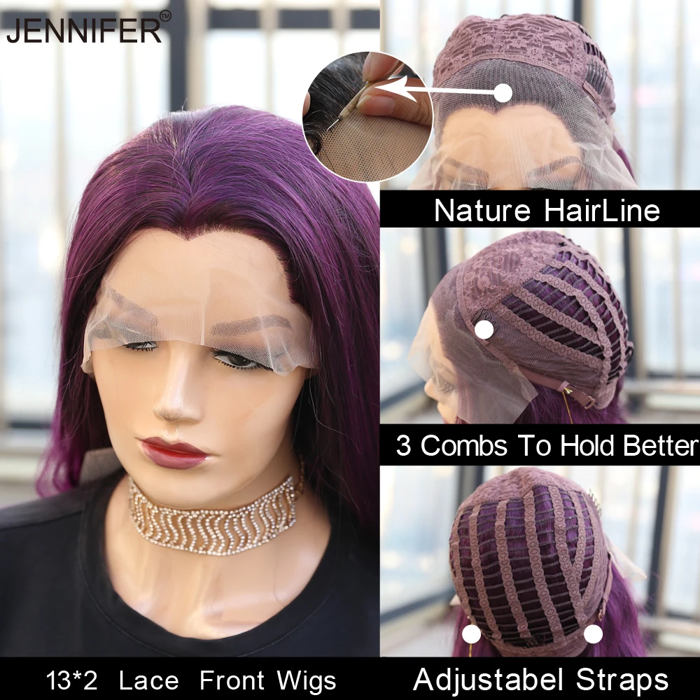 Synthetic Wigs For Women Long Straight Lace Front Wig  Purple Red Brown 3Color Heat Resistant Fiber Natural Looking Wig COSPLAY