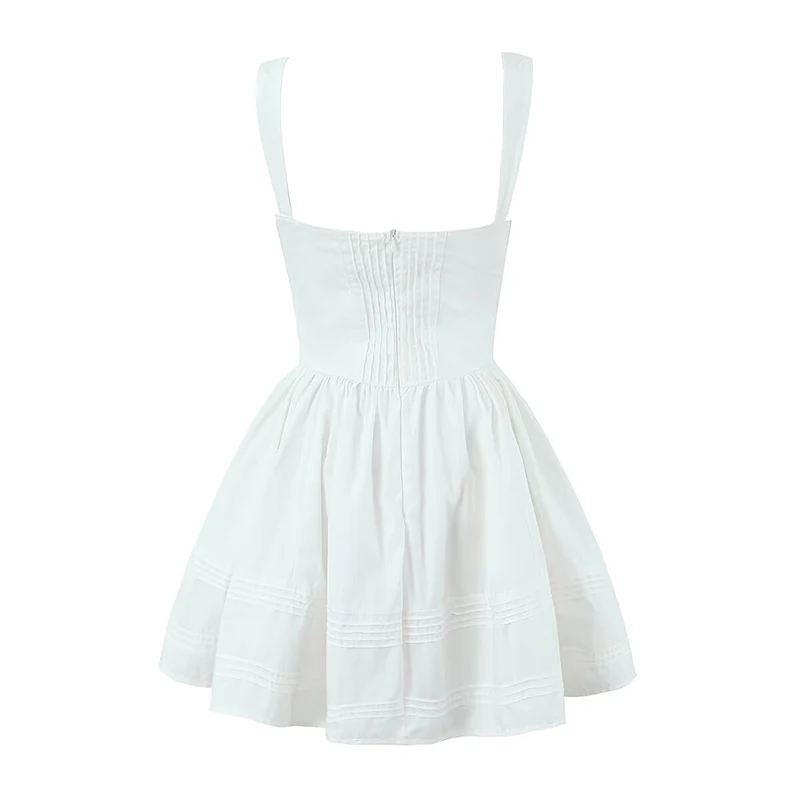 YENKYE-Vestido corto de algodón para mujer, minivestido Sexy y elegante con tirantes blancos, corte de encaje, cintura baja, para vacaciones de verano