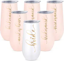 Wedding Gifts 6oz Pack Bride and Bridesmaid Champagne Flutes, Bachelorette Party Champagne Tumbler mug, Bridesmaid Proposal Gif