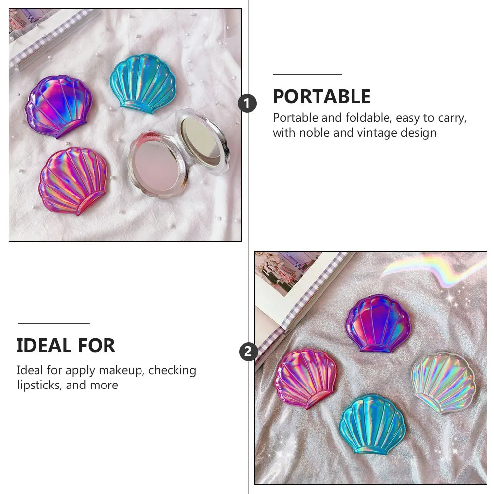 2Pcs Portable Compact Makeup Mirror Foldable Shell Shape Double Sided Vintage Small Pocket Mirror for Travel