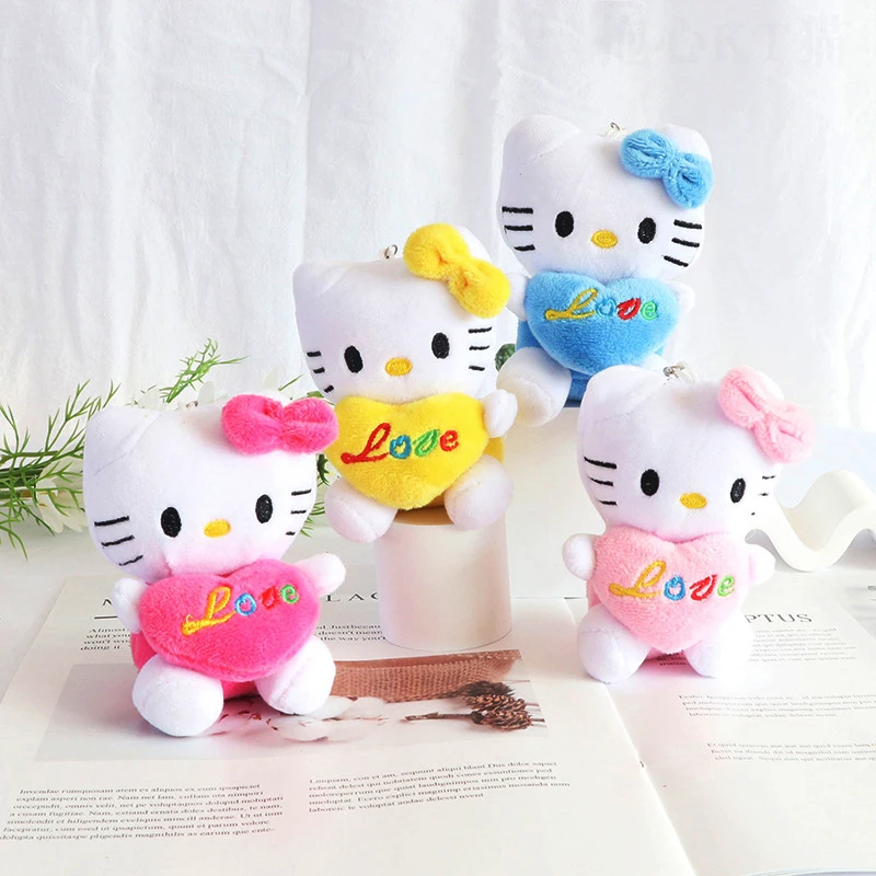 12CM Kawaii Hello Kitty pluszowe zabawki słodkie kreskówki wypchane lalka kot torba brelok do kluczy z ozdobą na prezenty urodzinowe dla dzieci