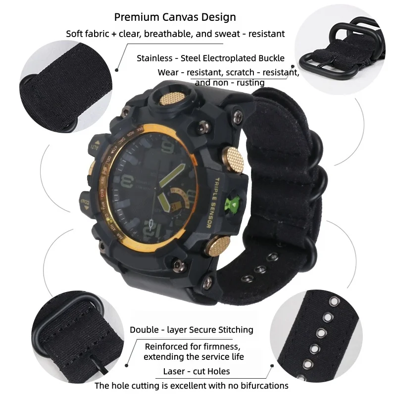 Pure cotton canvas and nylon - woven watch bands Watch Strap for Casio G - shock Mudmaster GWG - 1000GB series - view 5