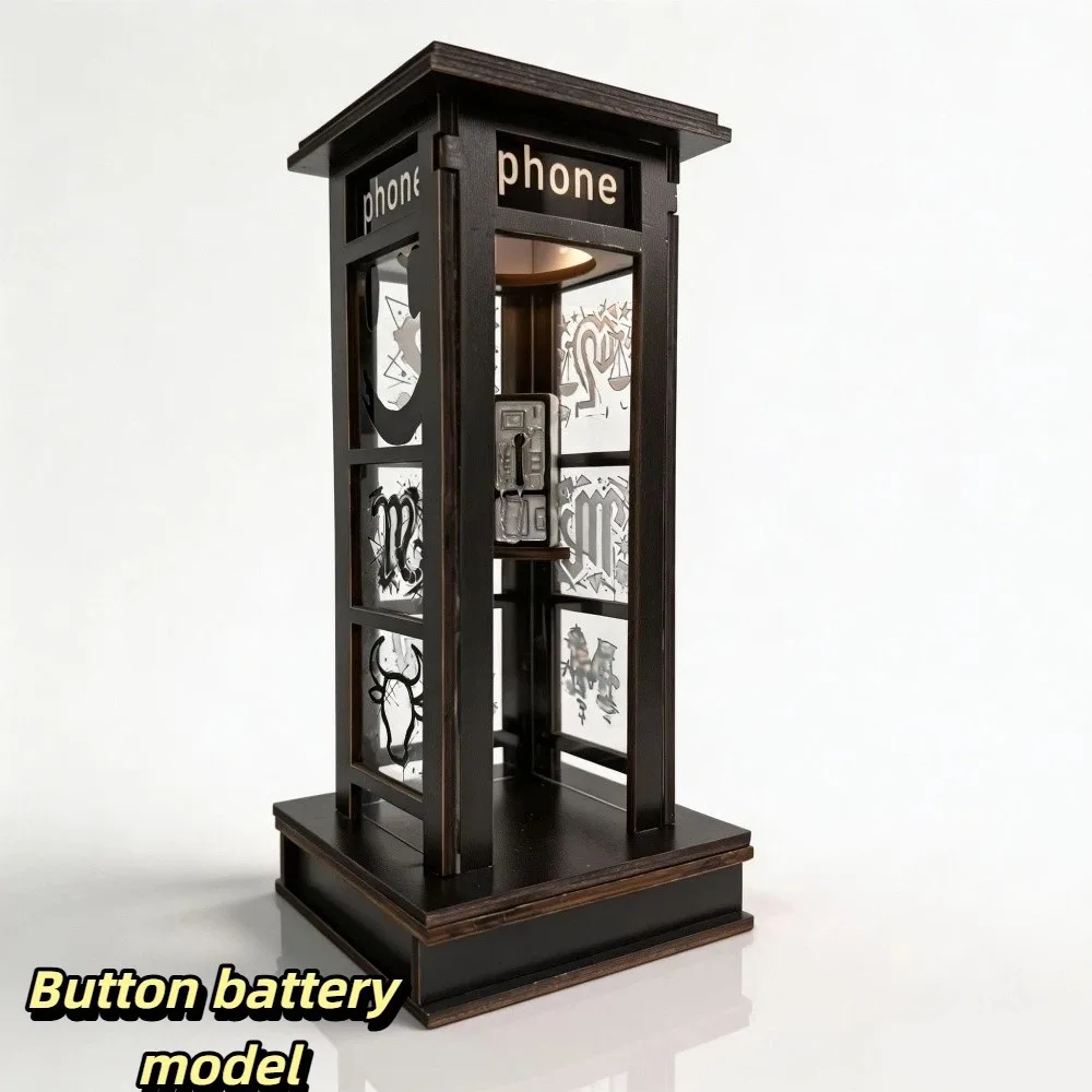 Booth Shaped Vintage Phone Booth Night Light LED Light Decorative Ornament Retro Decorative Table Lamp Soft Warm Glow