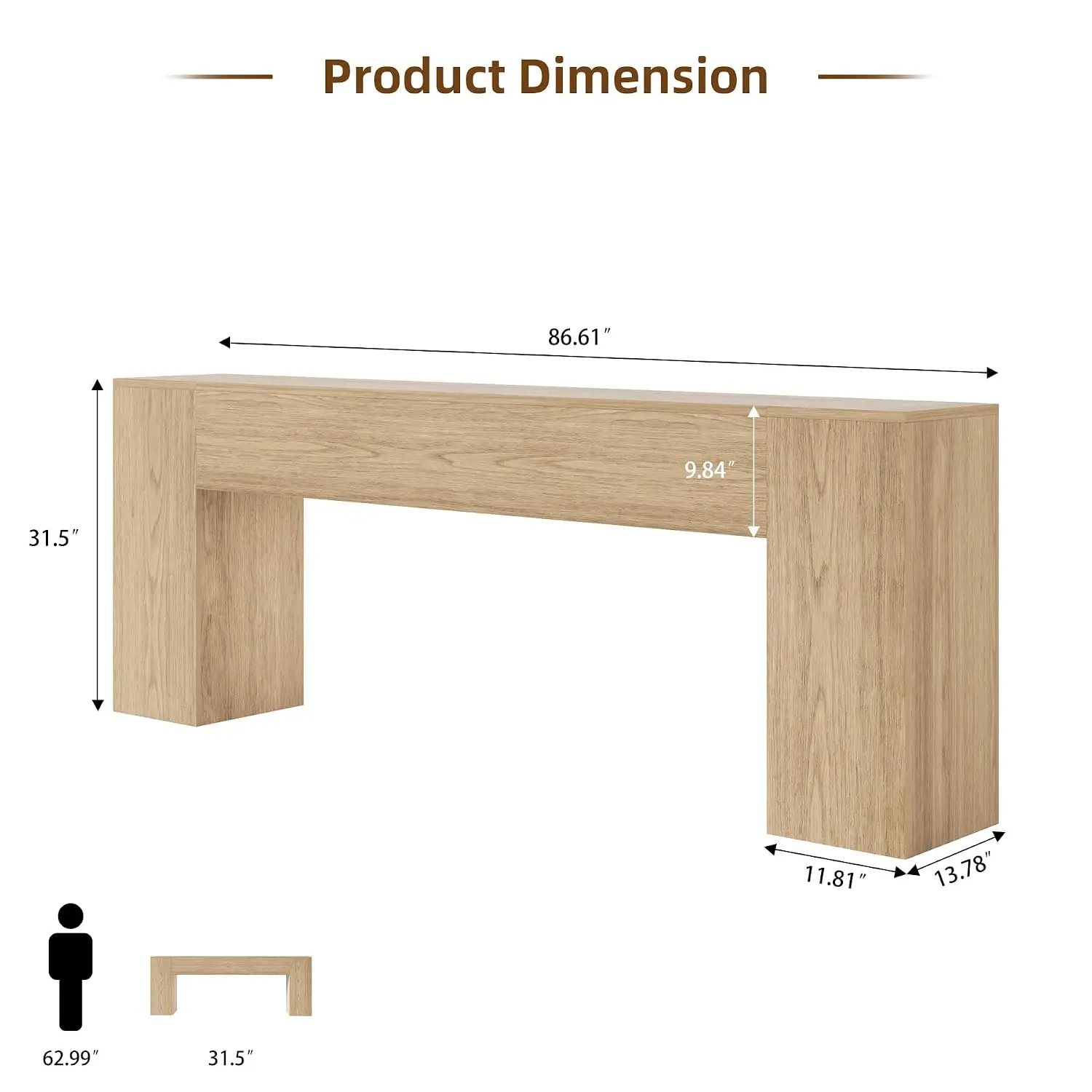 86 Inch Extra Long Console Table Entryway Light Oak, Customized