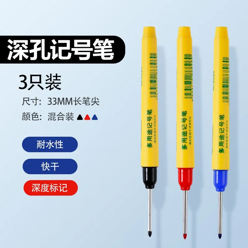 33mm Black Long Tip Deep Hole Head Marking Pen Bathroom Decoration Waterproof Ink Wood Working permanent Oily 3/1pcs