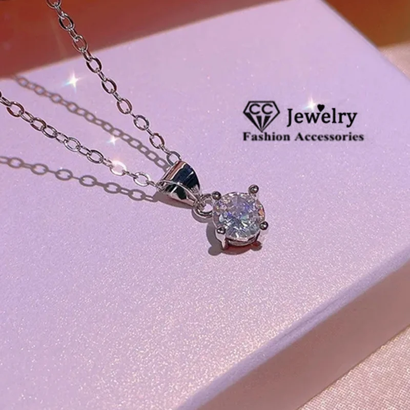 CC Diamant Jewelry Necklace for Women Small Round Zirconia Stone Fine Wedding Accessories Engagement Pendant With Chain CCN747