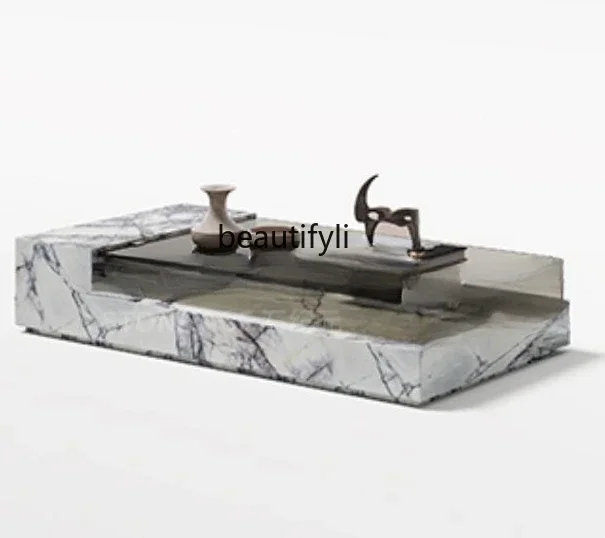 

A13 Italian Minimalist Natural Marble Coffee Table TV Cabinet Glass Modern Living Room Small Apartment Light Luxury High Sense