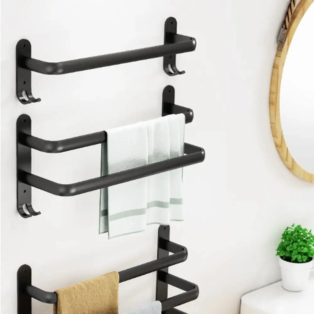 Aluminum Alloy Durable With Hooks Wall Mount Storage Shelf Bathroom Accessories Towel Holder Towel Rack