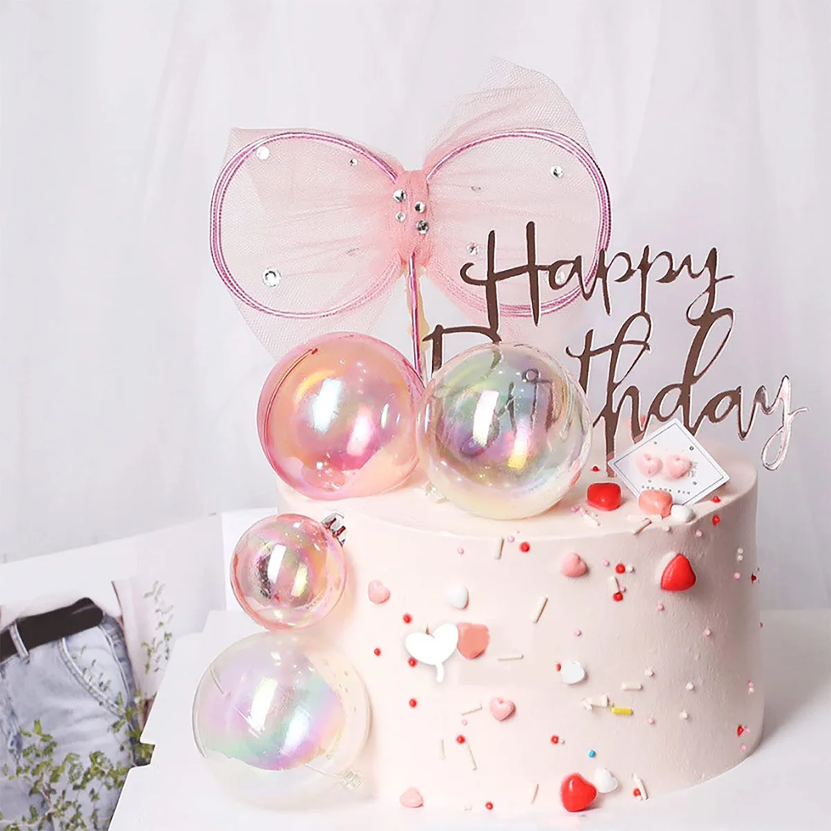 

Bubble Balls Cake Topper Happy Birthday Mini Balloon Pearl Insert Cupcake DIY Decoration Birthday Wedding Party Supplies