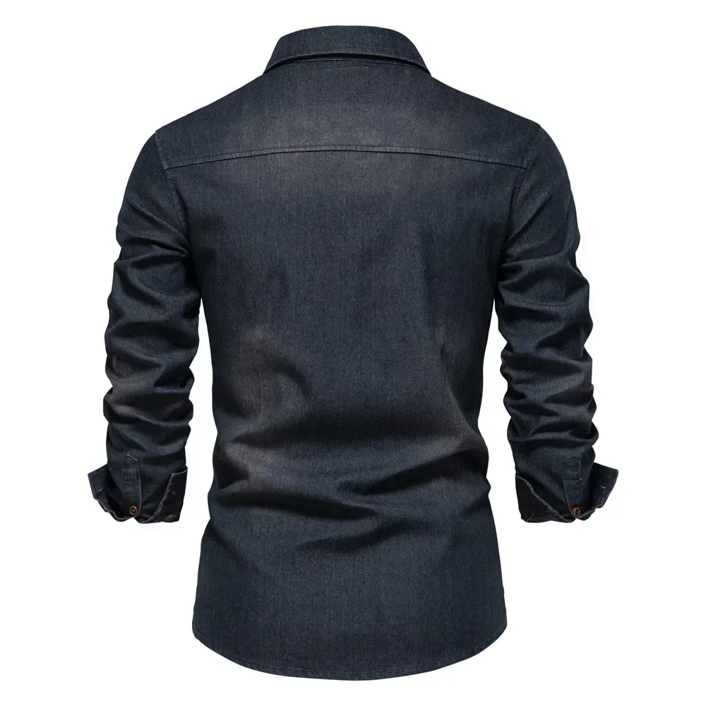 Elastic Cotton Denim Shirt Men Long Sleeve Quality Cowboy Shirts for Men Casual Slim Fit Mens Designer Clothing  men shirts