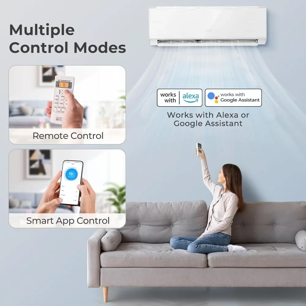 Mini condizionatore d'aria Split abilitato Wifi da 18000 BTU, 21 unità AC Inverter SEER2 208-230V raffredda fino a 1250 mq. Ft., Efficienza energetica