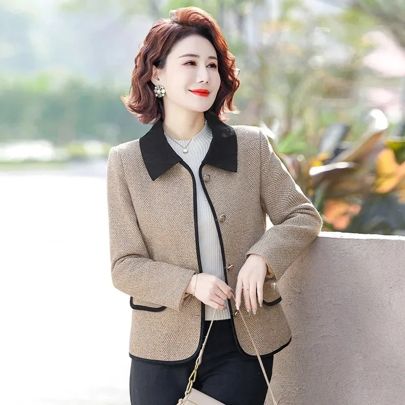 Female Splicing Together Thin Style Suit Jacket Middle Aged Mother Fashion Large Size 5XL Blazer Coat Ladies Long Sleeves Tops