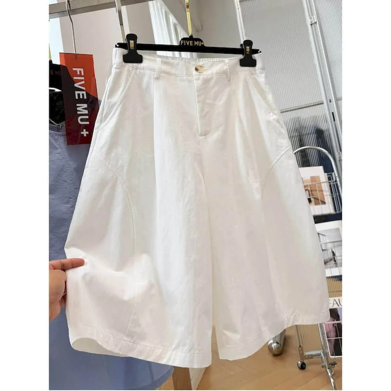 Cargo Pants for Women 2026 Summer Thin Solid Casual Five-point Pants Korean Style Elastic Waist Wide Leg Pants Vintage Clothes