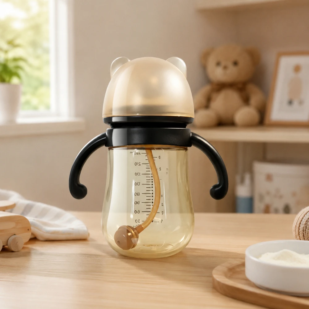 

240/300ml 8oz 10oz PP Baby Bottle with Handles Gravity Ball Straw Standard Neck Infant Feeding Bottle