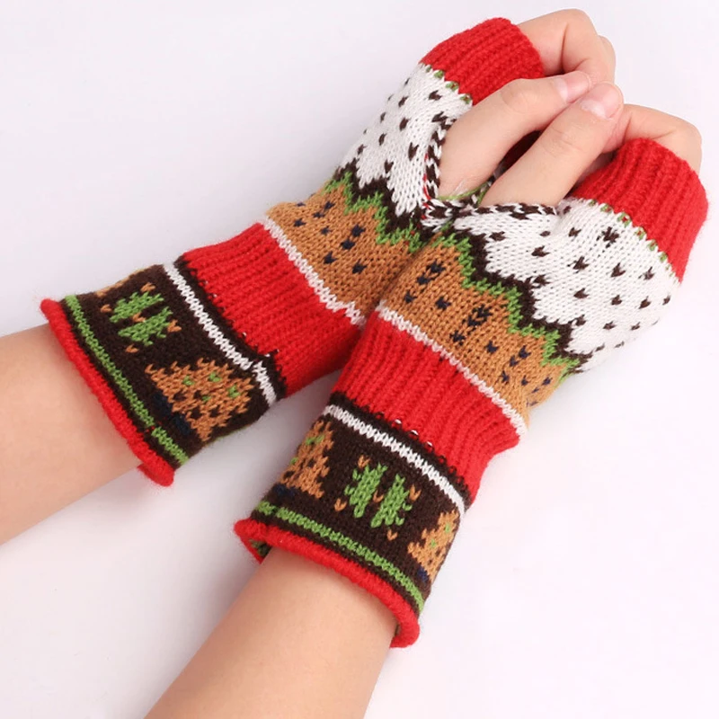 Autumn Winter Women Knit Fingerless Gloves Fashion Lady Long Pure Color Glove