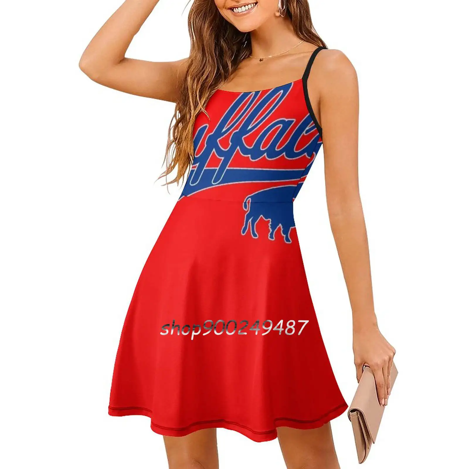 Vintage Bills Mafia Ny Buffalo Football Blue Art New York Square Neck Dress Cute Loose Print Dresses Elegant Beach Party Dress image 6