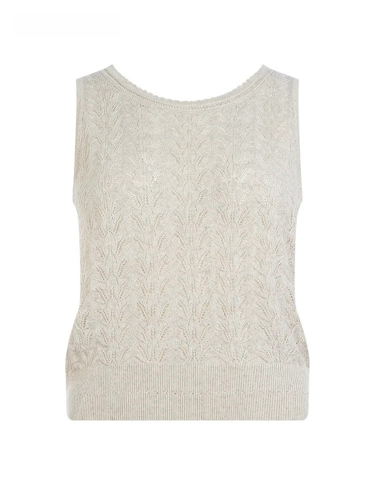 

Esons Love 2025 Summer New Women's Knitted round Ne Svel Vest Top Hollow out Design Slim Fit Commute Sle Faion