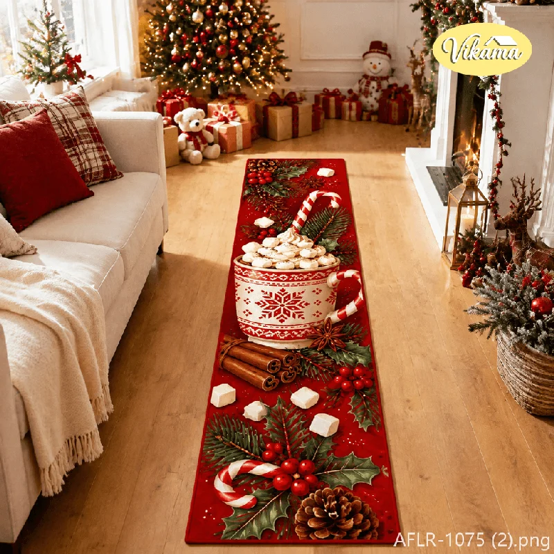 VIKAMA Christmas Corridor Long Carpet, Retro Farmhouse-Style Soft And Slip-Resistant Kitchen Mat, Home Decoration