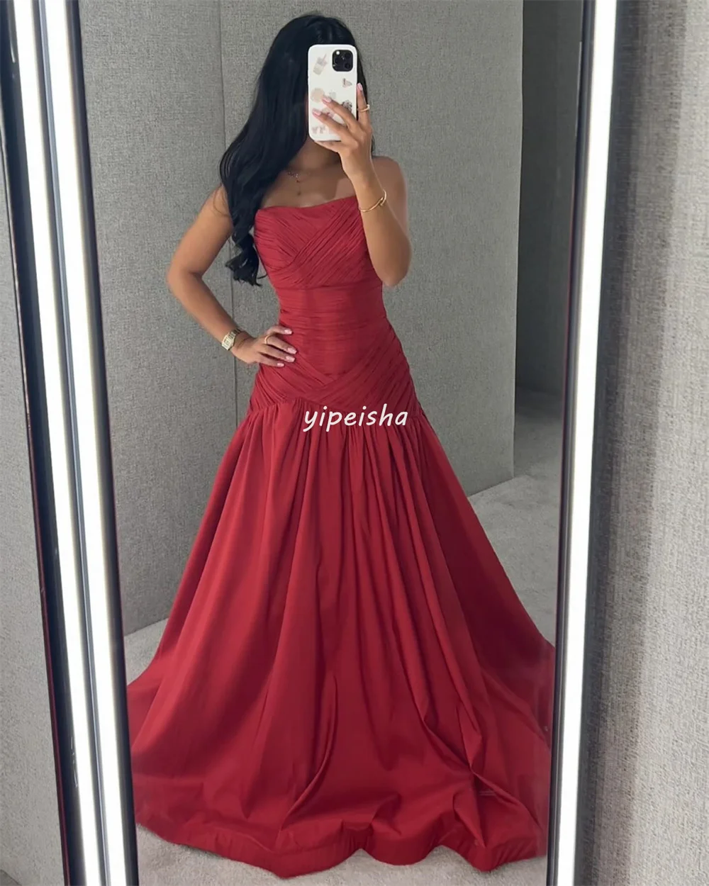 Customized Modern Style Sizes Available Pleat Ruched Draped A-line Strapless Long Dresses Bespoke Occasion Dresses Elegant Exqui