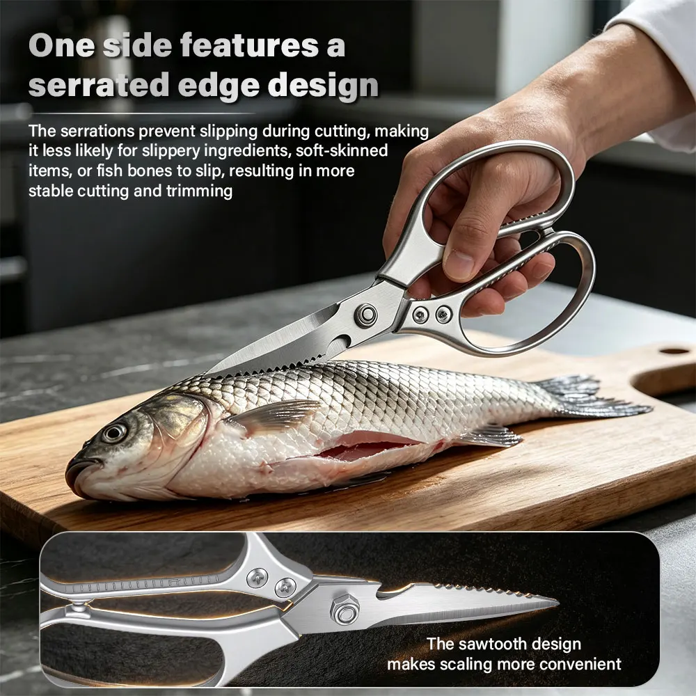 Heavy-Duty Kitchen Scissors Stainless Steel Poultry Shears With Aluminum Alloy Grip For Chicken Bone Fish & Vegetable