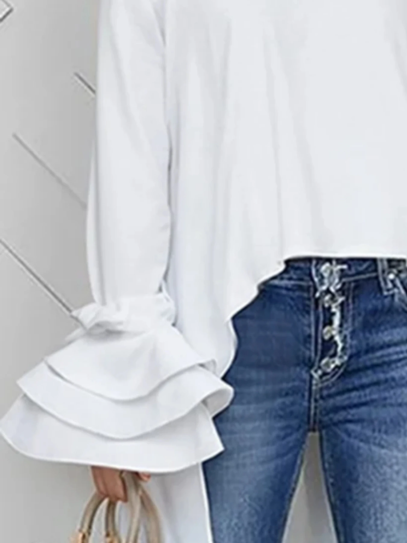 Elegante cor sólida casual férias sino manga vários vezes em torno do pescoço frente curta volta longa versão vestido superior