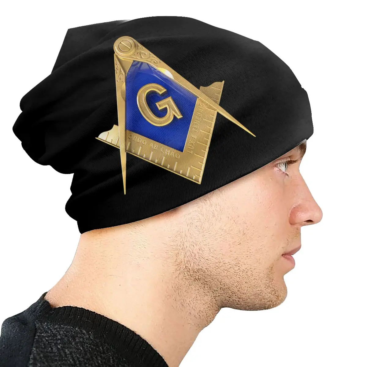 Ontwerp Vrijmetselaar Goud Vierkant Kompas Unisex Motorkap Dunne Winddichte Hoeden Skullies Hoed Ademende Caps