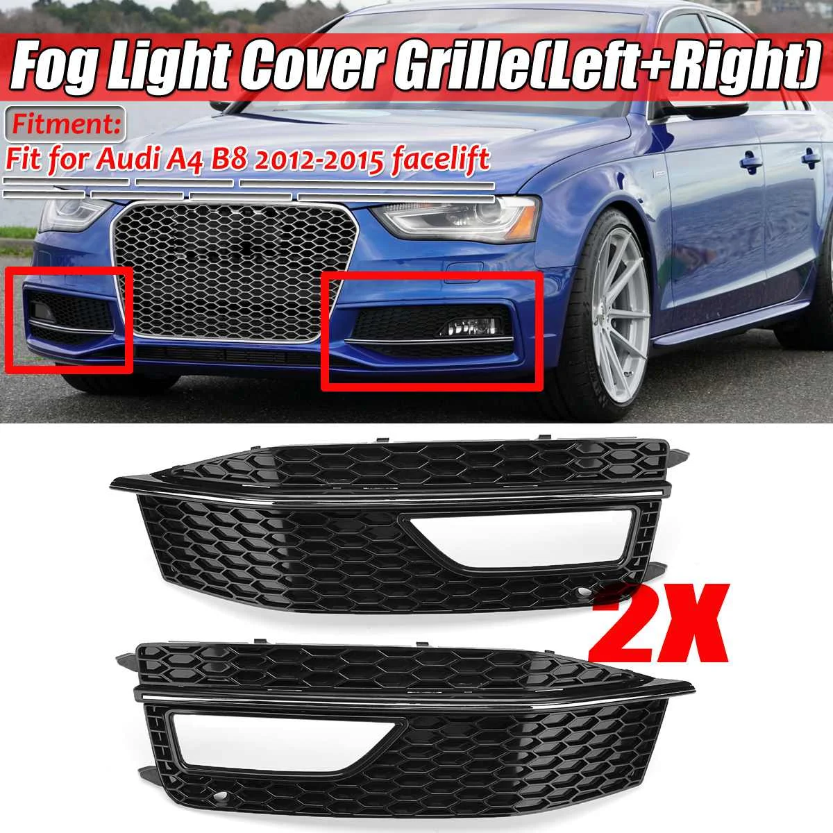 

A4 B8 S4 S-line Fog Light Grill Car Front Bumper Lower Grille Fog Light Grill Cover For Audi A4 B8 S4 S-line Facelift 2012-2015