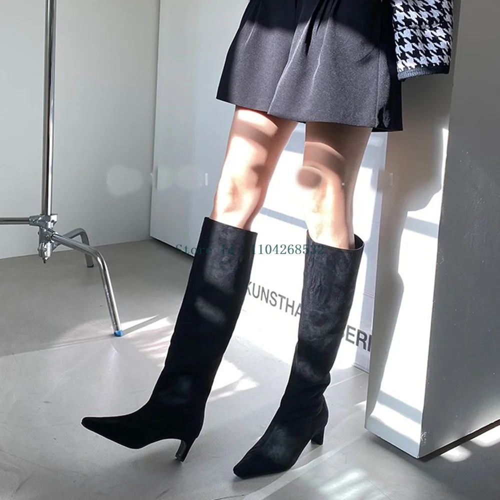 

Sewing Square Toe Knee High Boots Sexy Stilietto Suede Leather Solid New Arrivlas Fashion Women Modern Boots