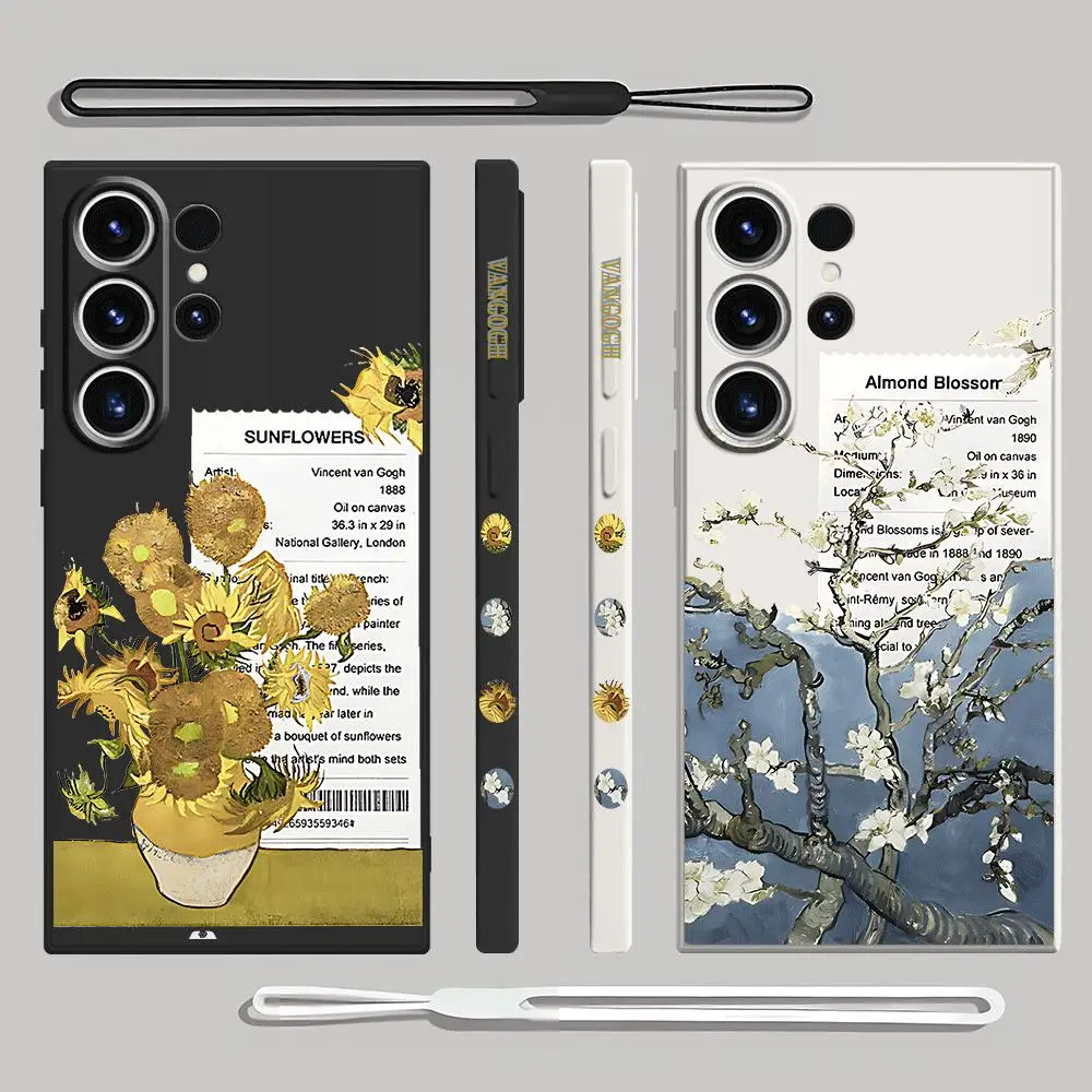 Custodia per telefono per Samsung Galaxy S24 Ultra S20 FE S22 Plus S23 Ultra 5G S21 Luxury Square Liquid Van Gogh girasoli Cover