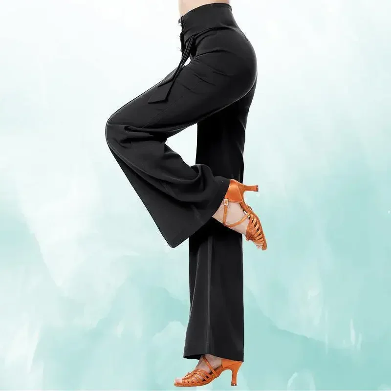 Modern Dance Pants New Latin Dance Wide Leg Pants Adult High Waist Ribbon Gitba Pants Women Ballroom Dance Wear