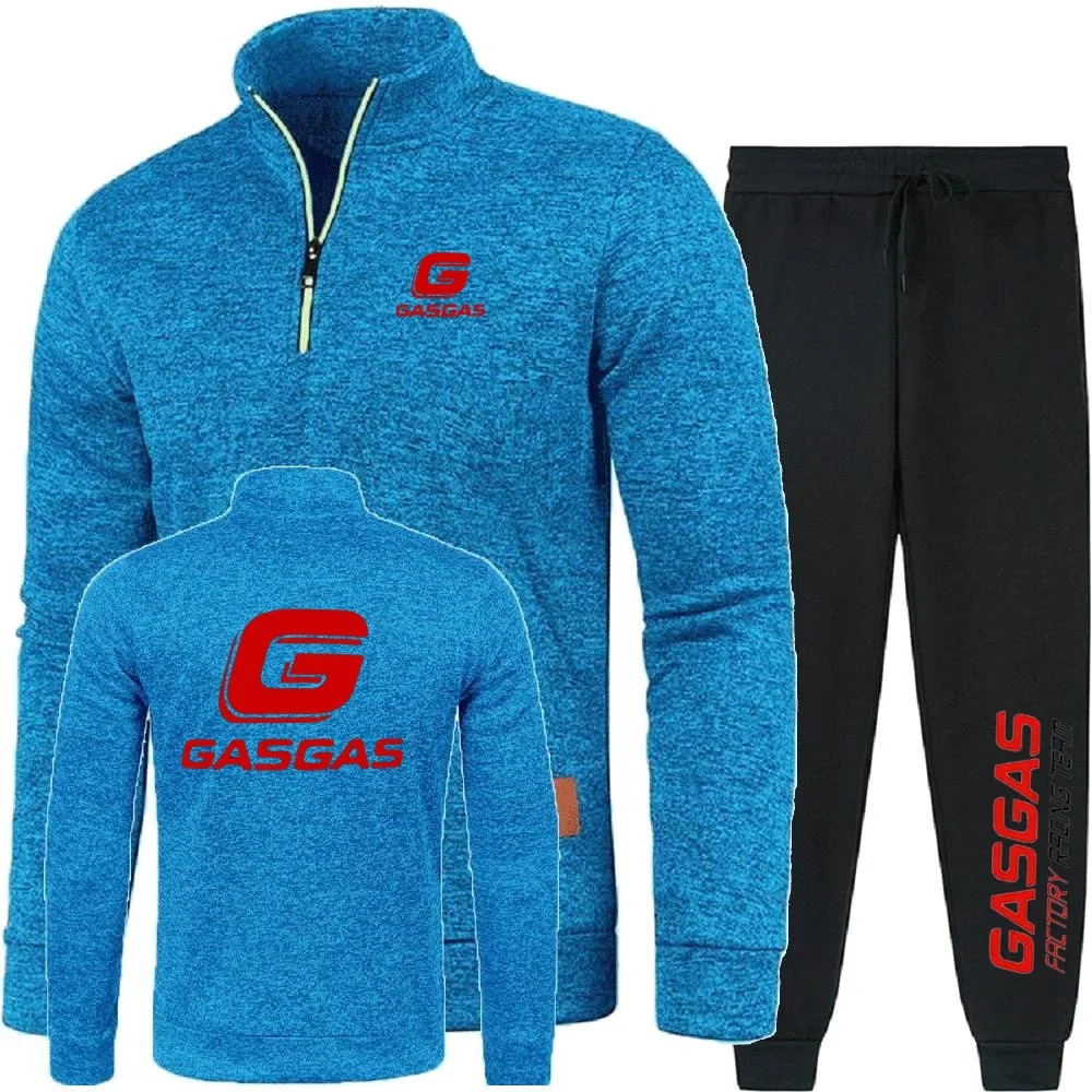 Fotografia 6: Homens 2 pçs conjuntos hoodies calças moletom meio zíper macio velo gola alta camisola gasgas fábrica equipe de corrida dos homens pulôver