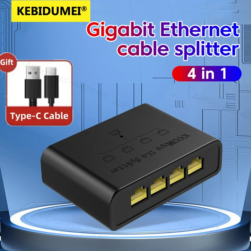 4 in 1 Gigabit Network Switch Ethernet RJ45 Network Port 100/1000Mbps Network Cable Connection Network Splitter Cable Expander