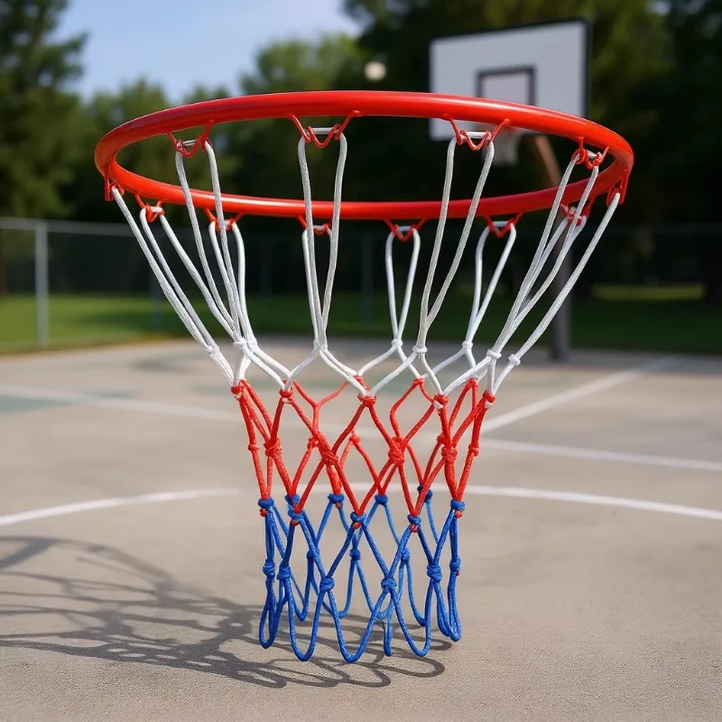Steel basketball hoop 18-inch, multi-colored mesh replacement for outdoor and indoor use