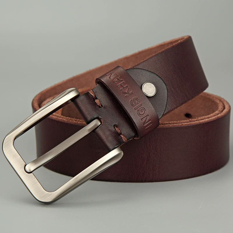 Ceinture en cuir véritable pour hommes, boucle à aiguille, couche de cuir de cercle véritable, rétro, faite à la main, tendance décontractée