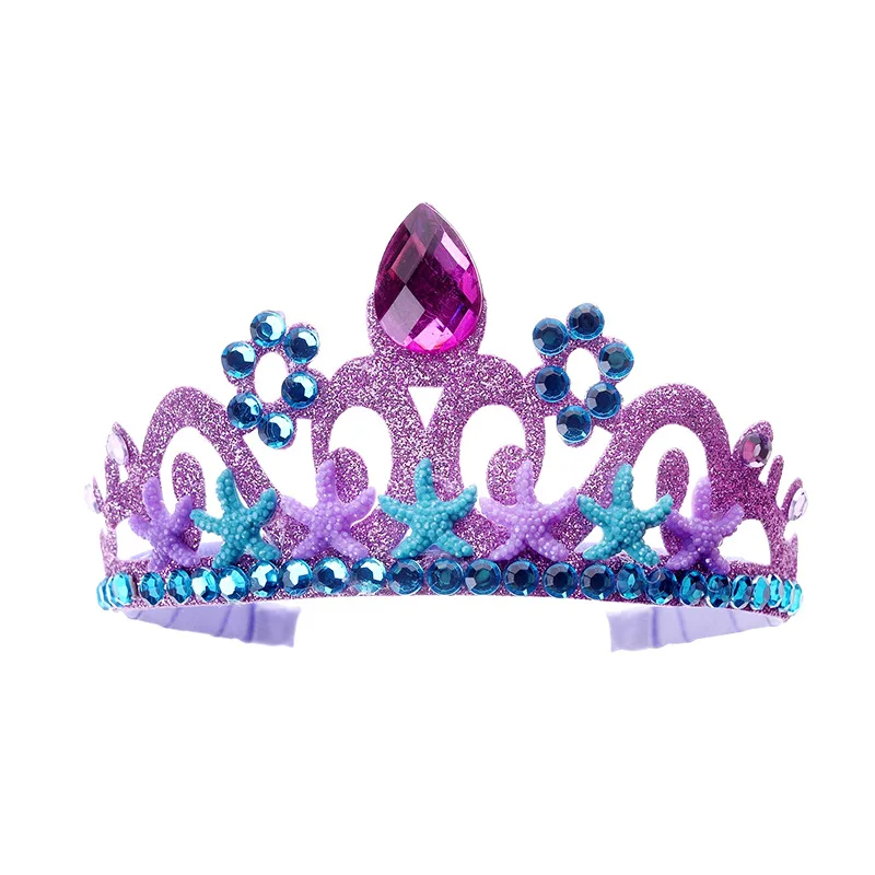 Purple Little Mermaid Girls Crown Headband Ocean Seashell Starfish Hair Accessories for Mermaid Birthday Party Decoration Tiaras