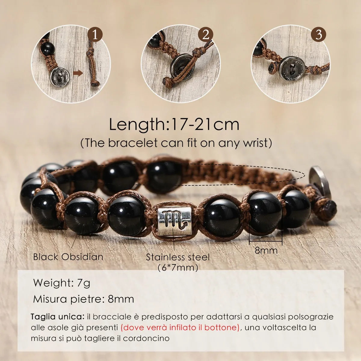 Natural Stone Obsidian 12 Zodiac Signs Handmade Woven Bracelet Taurus Leo Stainless Steel Accessories Jewelry