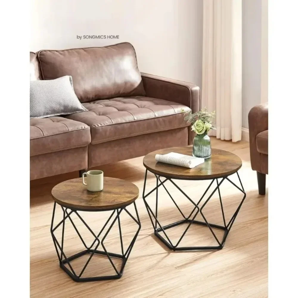 

Small Coffee Table Set of 2, Round Coffees Tables with Steel Frame, Side End Tables for Living Room, Bedroom, Coffee Table