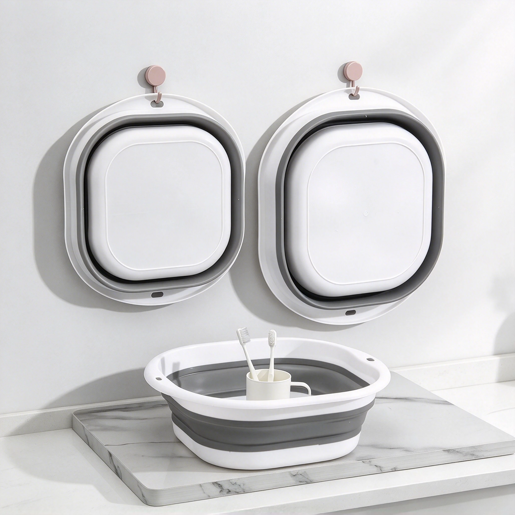 Foldable Plastic Square Washbasin with Hanging Hole, Portable and Space Saving Folding Basin, Suitable for Multiple Scenarios