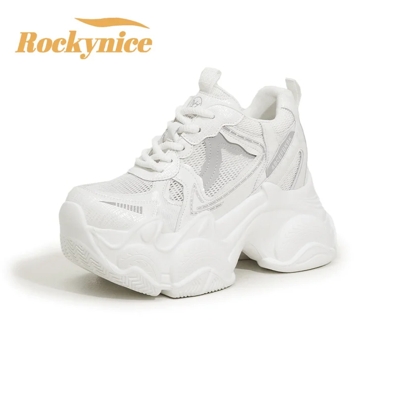 8.5CM Chunky Sneakers Women 2026 Spring Summer Breathable Mesh Casual Sports Dad Shoes High Platform Lace-up Ladies White Shoes