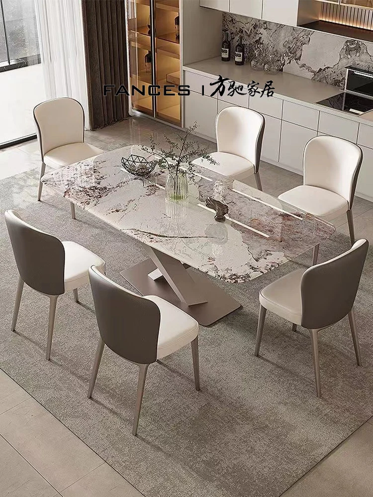 Microlite Dining Tables and Chairs Set Affordable Luxury Style Household Restaurant Rectangular Hardware Table and Chair