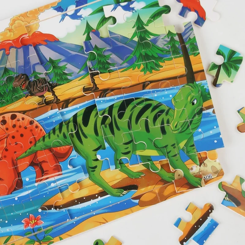 dinosaurs 60 Pieces Montessori Wooden Puzzle Cartoon Animals Pattern Jigsaw Puzzles Game Easy Storage Multiple Cartoon Themes