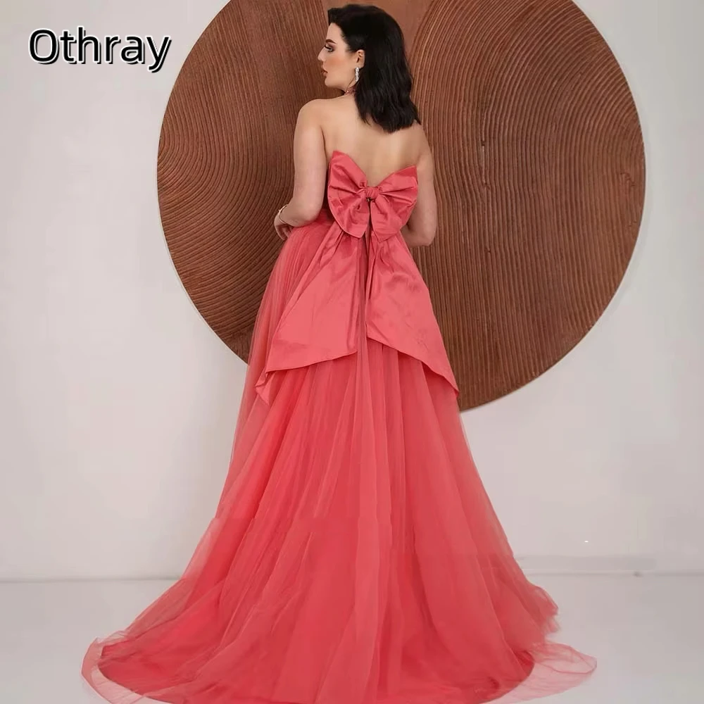 Othray Saudi Halter Prom Dresses Bow Back Party Dress Tulle Sweep Train Dubai Evening Dress Gala Dresses Women Party Wear