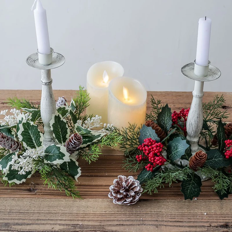 Weihnachts schmuck Kerzenhalter Kerzenhalter Kranz Herzstück künstliche Kirsche Tannenzapfen Girlande Neujahr Weihnachten Hochzeit Dekor